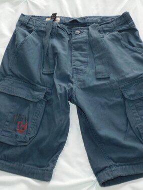 navy blue army cargo shorts with drawstring waist mens Medium 34" waist